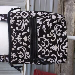 Thirty-One Black and White Quilted Damask Design Crossbody Bag